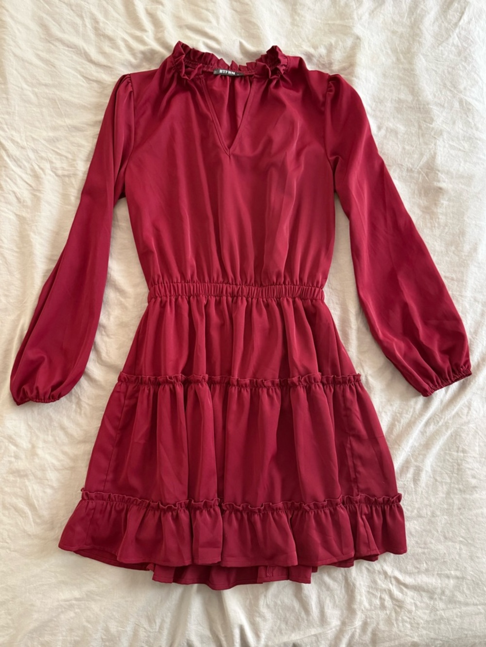 Girls' Burgundy Long-Sleeve Tiered Dress